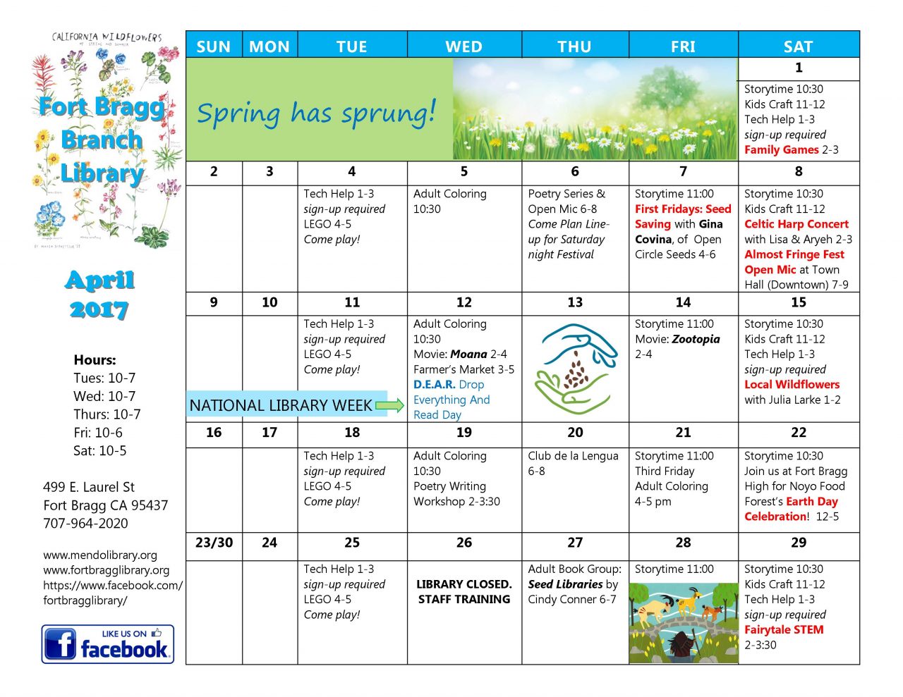 April Calendar of Events Fort Bragg Library