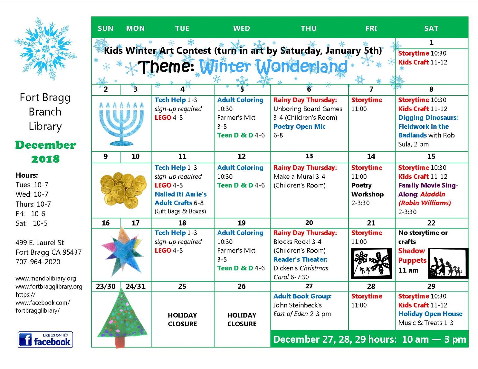 December Calendar Of Events Fort Bragg Library December Calendar Of Events Fort Bragg Library