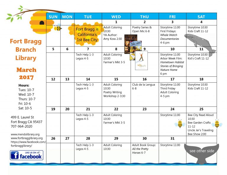 March 2017 Calendar Of Events Fort Bragg Library