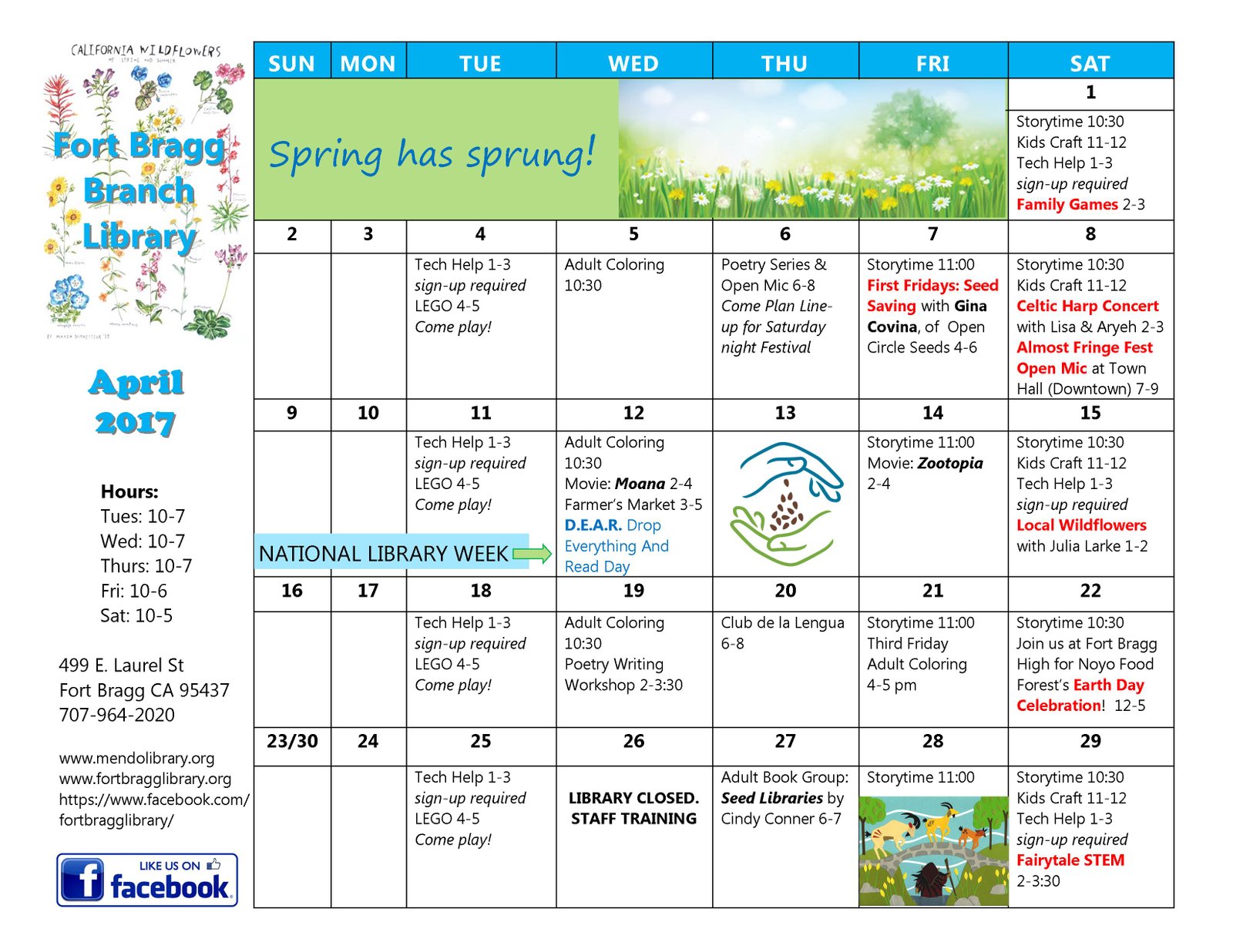 April Calendar Of Events Fort Bragg Library