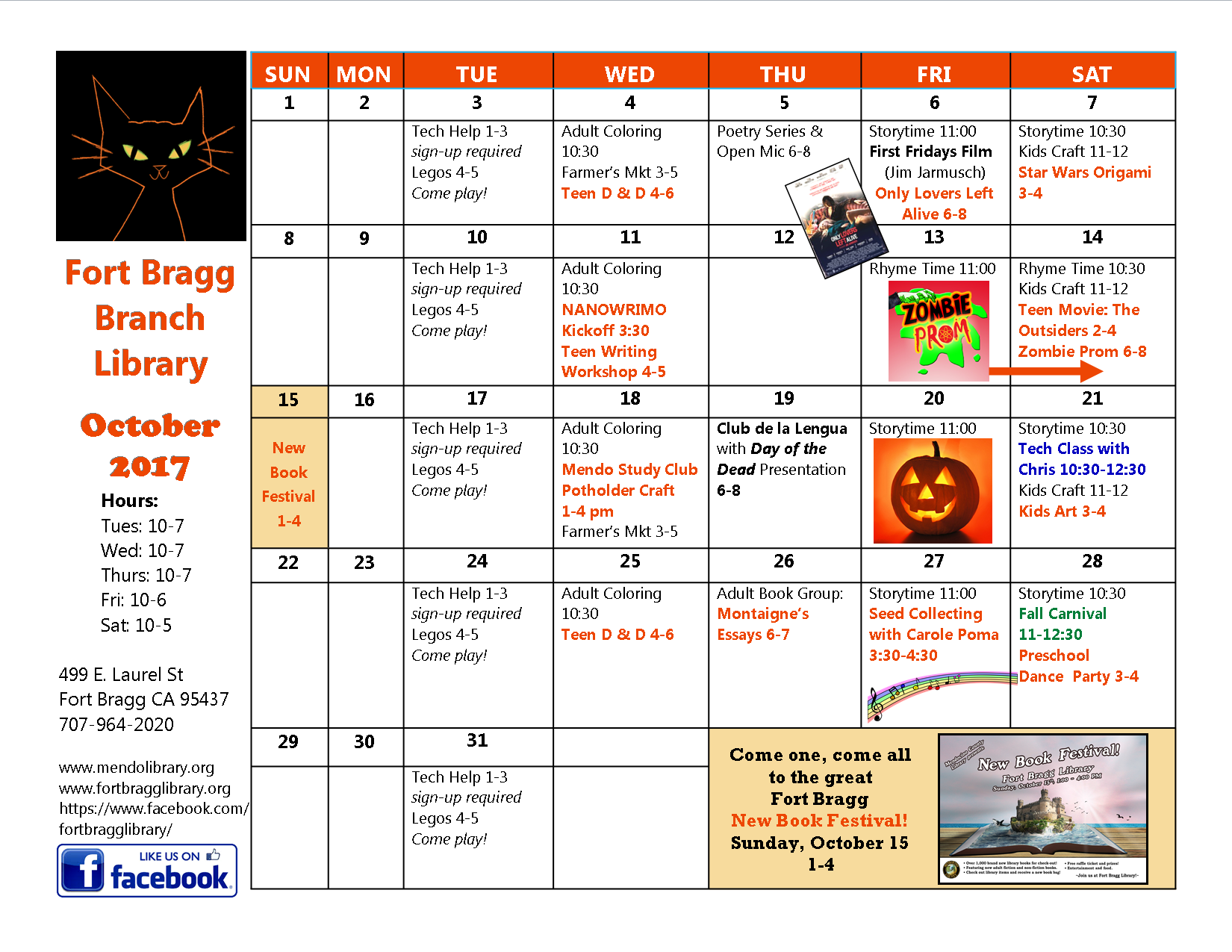 October Event Calendar Fort Bragg Library