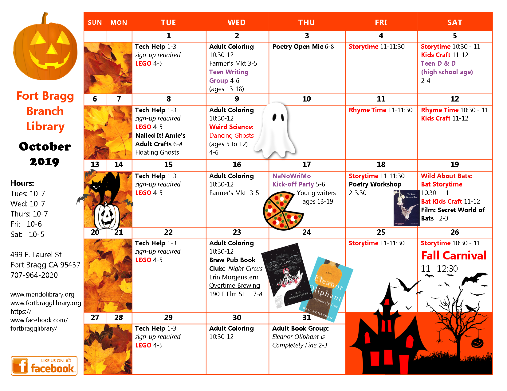 October Calendar of Events 2019 Fort Bragg Library