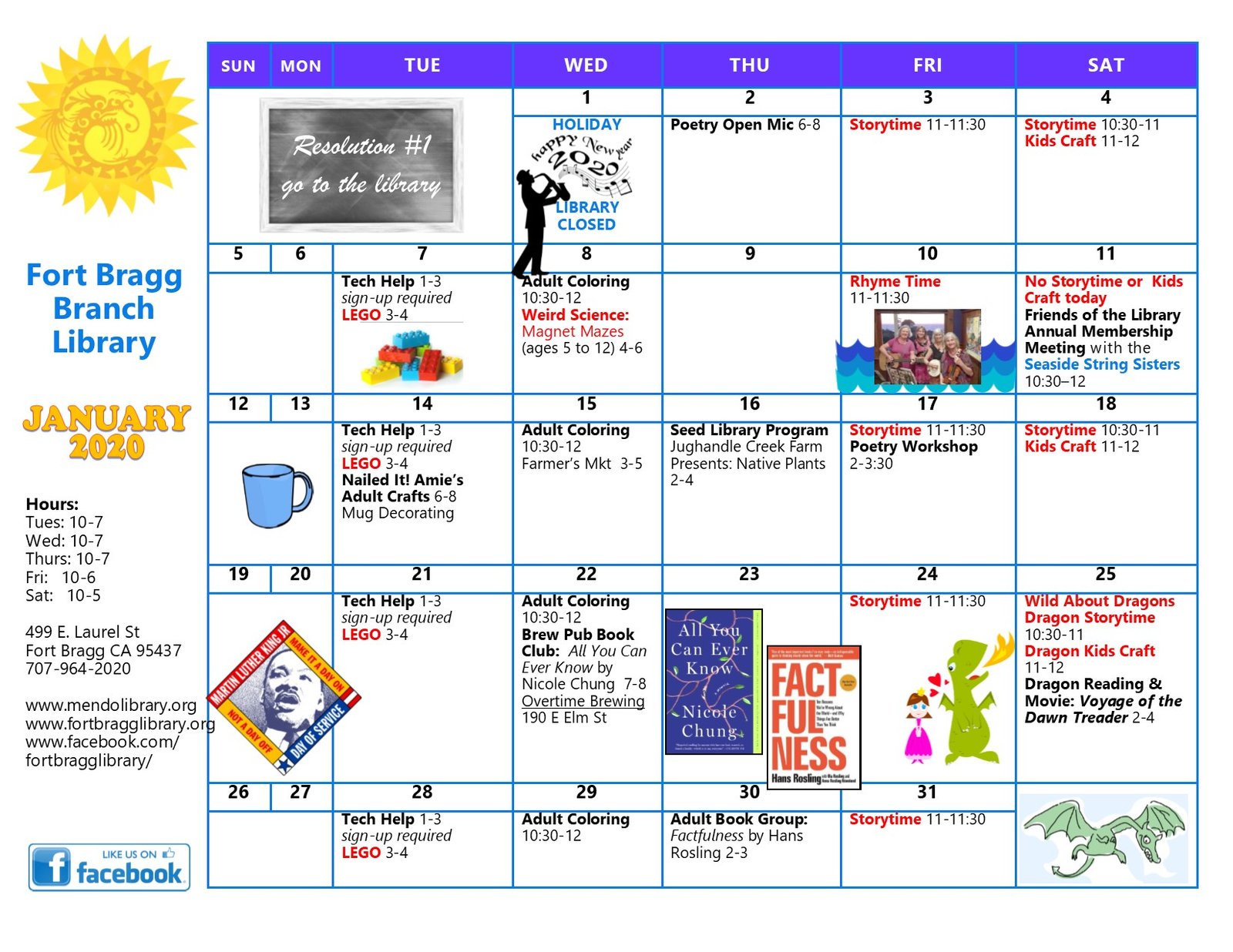 January 2020 Calendar of Events Fort Bragg Library