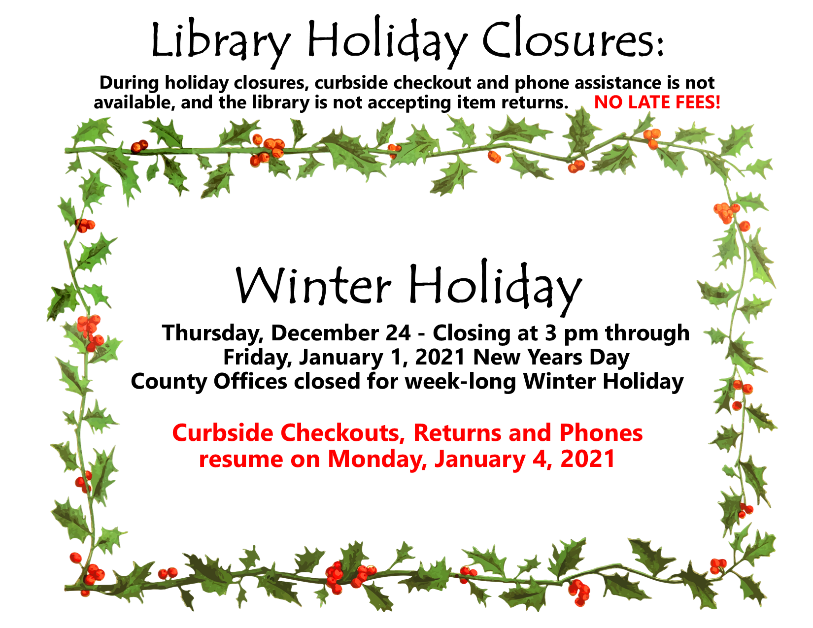 Winter Holiday Fort Bragg Library
