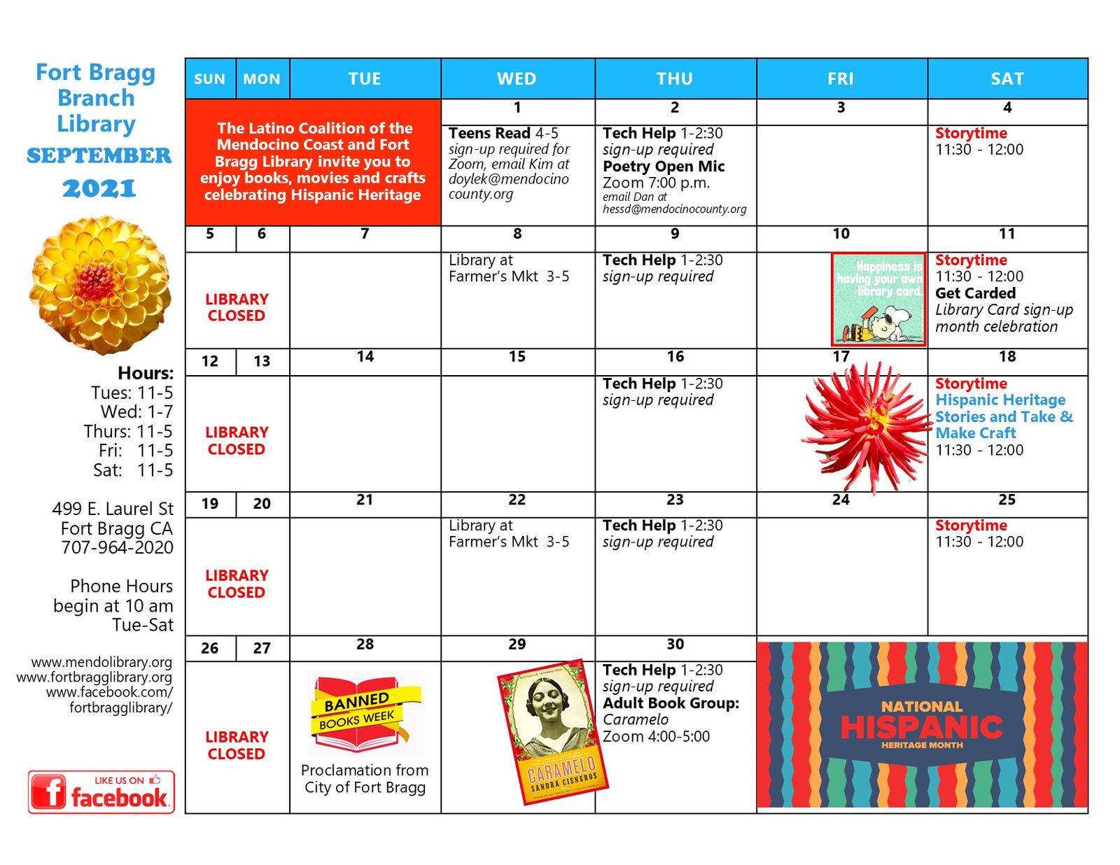 September 2021 Calendar of Events Fort Bragg Library