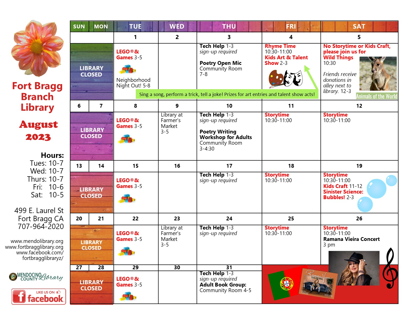August 2023 Calendar of Events Fort Bragg Library