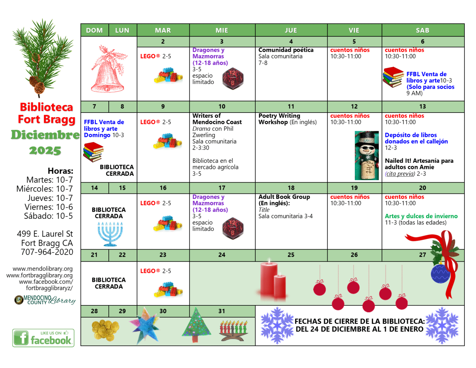 December 2025 Calendar of Events - Fort Bragg Library